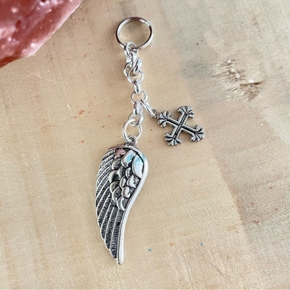 $10 SALE Handmade Cross & Angel Wing Keychain Mixed Metal - Picture 4 of 4